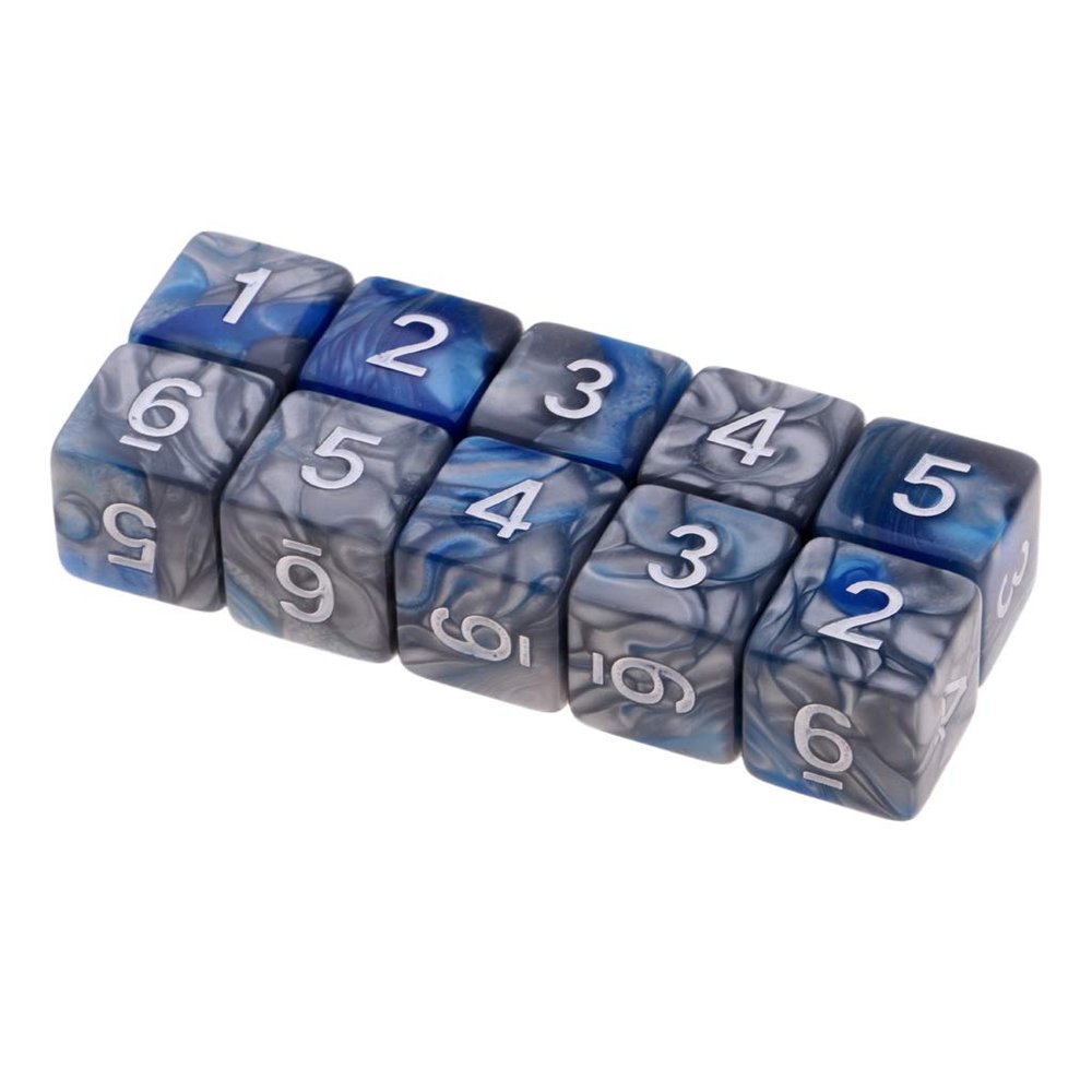 10pcs Multi Sided Set of 10 D6 D&D Role Gray Dice for Gaming and Math