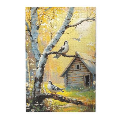 Cafemira Adults Wooden Jigsaw Puzzle 1000 Pieces,Peaceful Doves On Tree in Front of Vintage House,Relax and Enjoy The Fun of Solving,Exercise Hands On Skills and Thinking,Gift for Friend