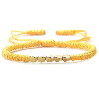 Handmade Tibetan 6mm Copper Bead Thread Braided Bracelet Red Rope Wristband Bracelets For Men Women,Yellow,17-27cm