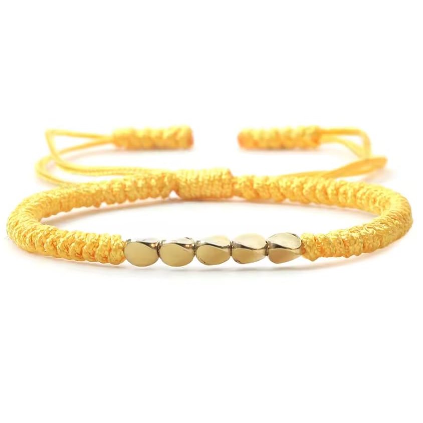Handmade Tibetan 6mm Copper Bead Thread Braided Bracelet Red Rope Wristband Bracelets For Men Women,Yellow,17-27cm