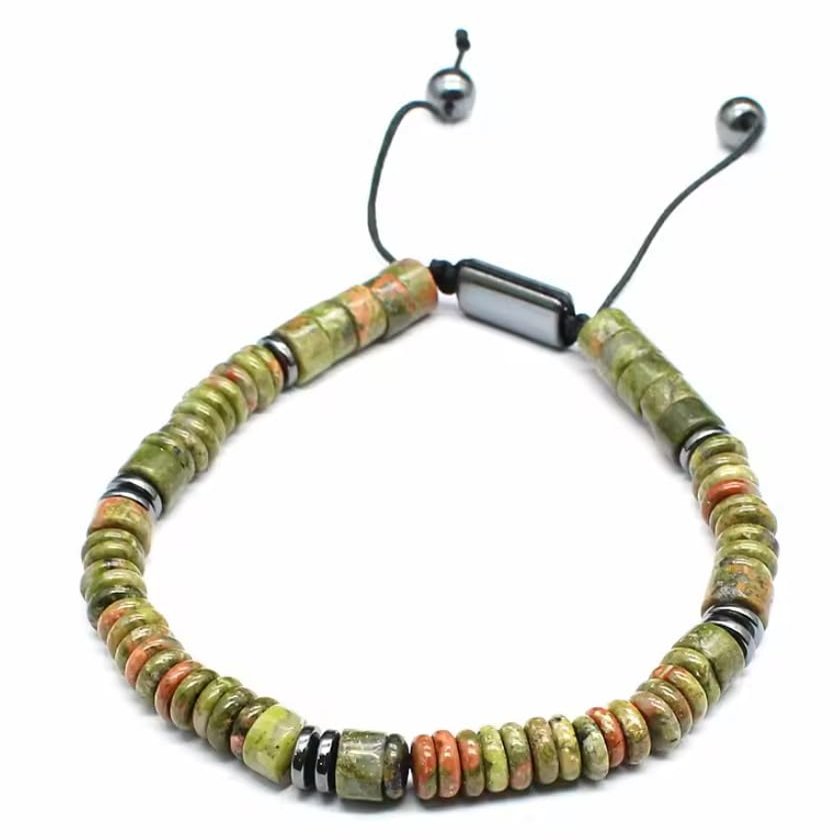 6mm Stone Hand Rope For Men Ethnic Style Simple Bracelet,chlorite,17-28cm