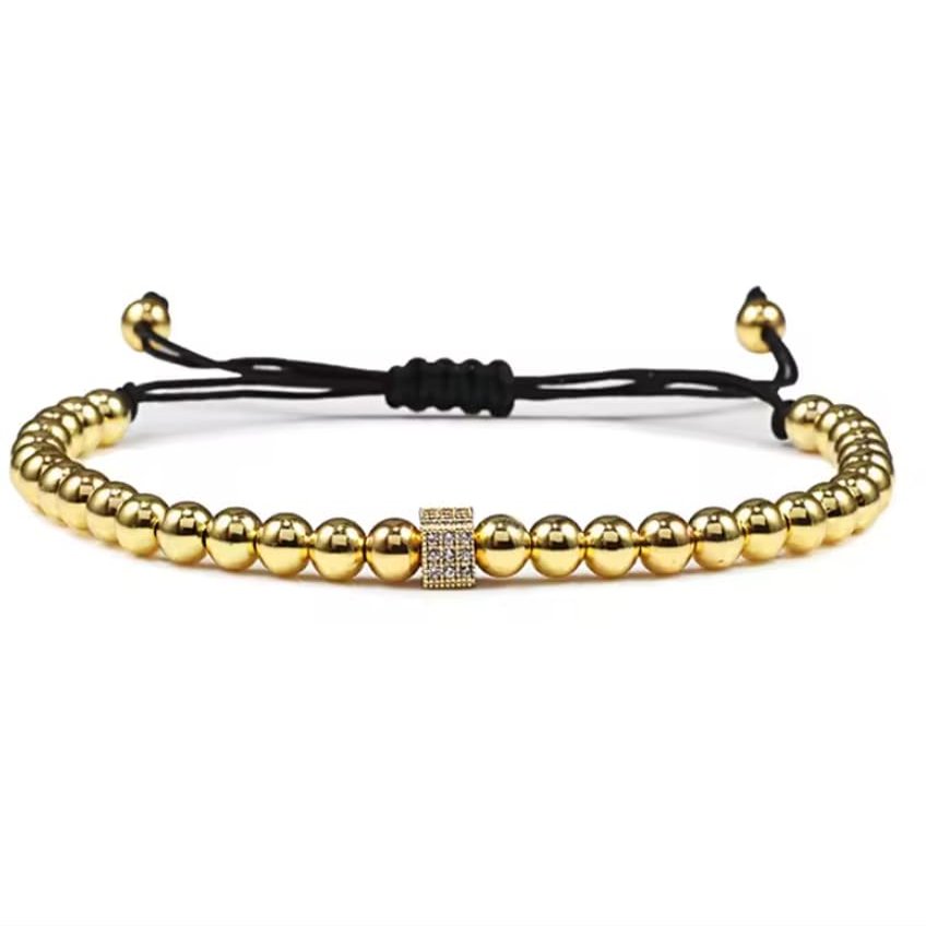 Handmade Braiding Bracelet 5mm Copper Bead Beaded Adjustable Men Bracelet,golden,18-27cm