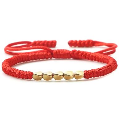 Handmade Tibetan 6mm Copper Bead Thread Braided Bracelet Red Rope Wristband Bracelets For Men Women,Red,17-27cm