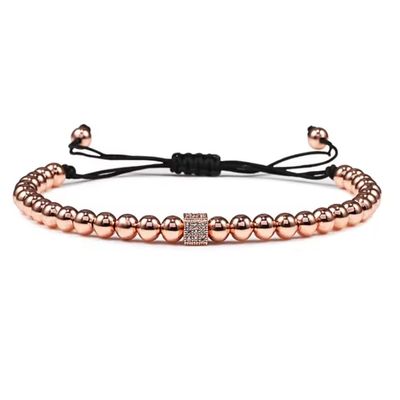 Handmade Braiding Bracelet 5mm Copper Bead Beaded Adjustable Men Bracelet,rose Gold,18-27cm