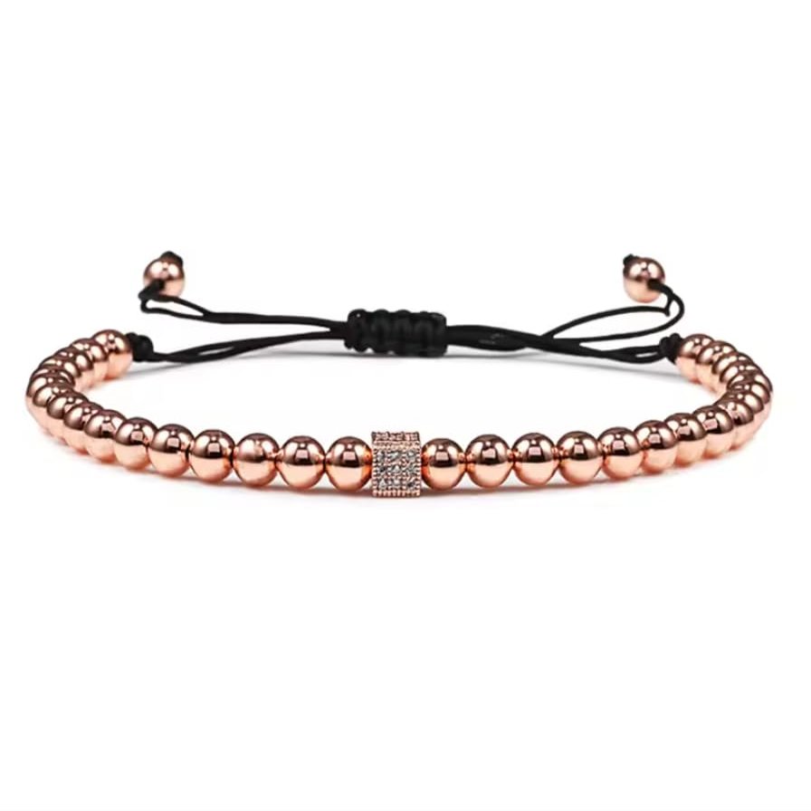 Handmade Braiding Bracelet 5mm Copper Bead Beaded Adjustable Men Bracelet,rose Gold,18-27cm