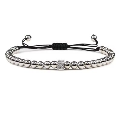 Handmade Braiding Bracelet 5mm Copper Bead Beaded Adjustable Men Bracelet,silvery,18-27cm