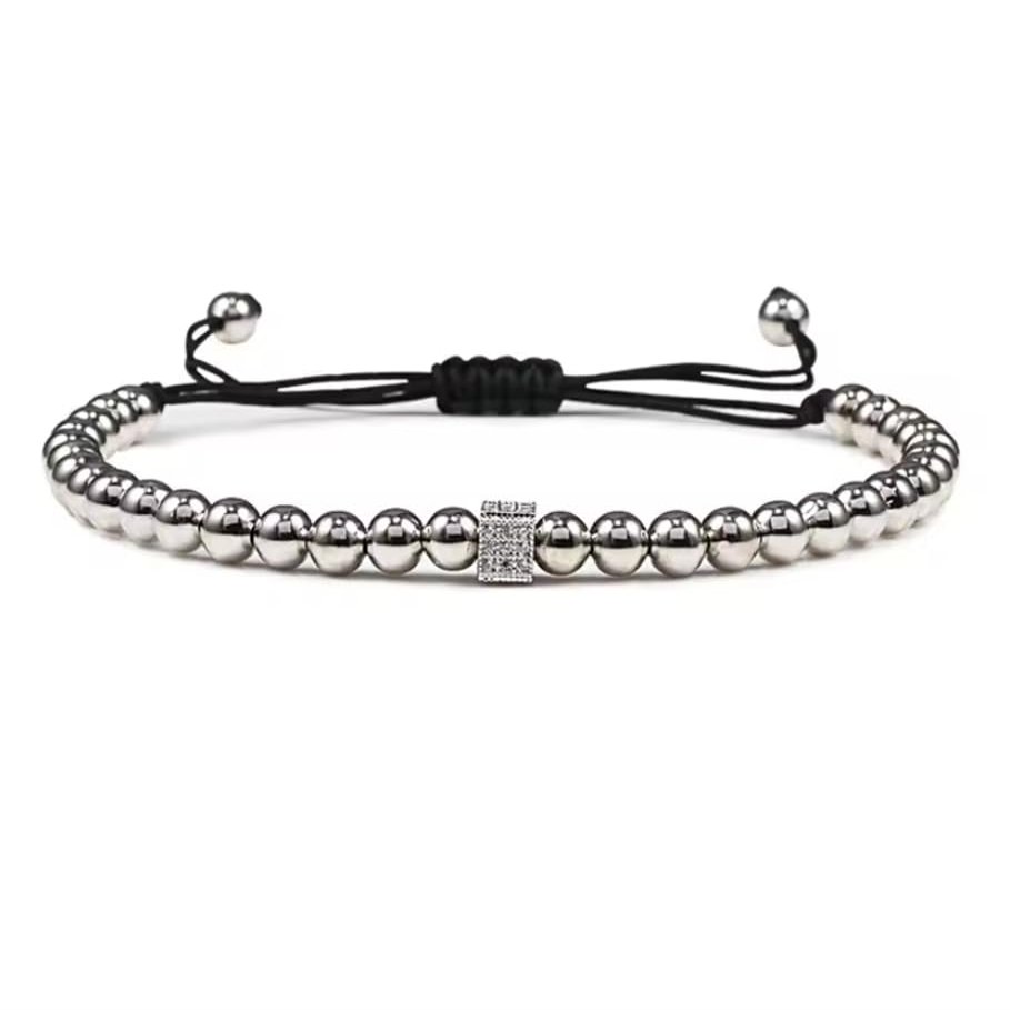 Handmade Braiding Bracelet 5mm Copper Bead Beaded Adjustable Men Bracelet,silvery,18-27cm