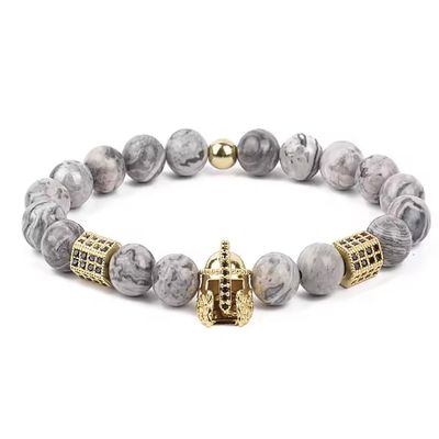 8mm Maps Stone Beads Charm Bracelet For Men Zircon Accessories,golden,19cm