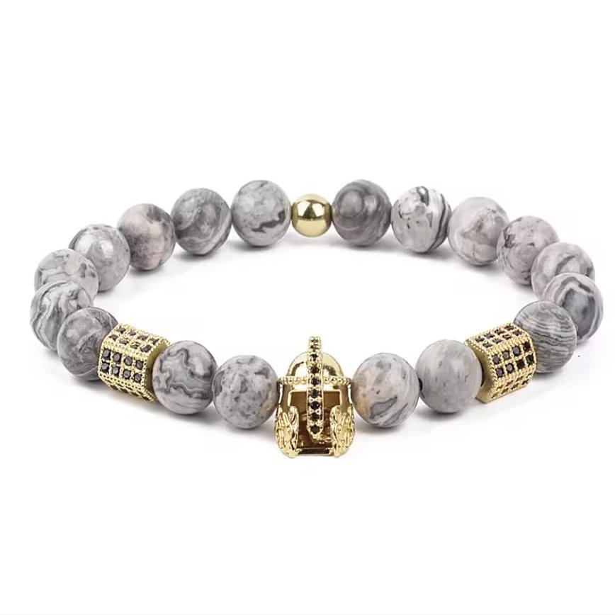 8mm Maps Stone Beads Charm Bracelet For Men Zircon Accessories,golden,19cm