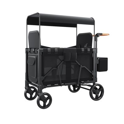 Lemoeyes Stroller Wagon 4 Seater, Wagon Cart with 4 High Seats & 5-Point Harnesses, Collapsible Stroller with Sun Canopy for Garden Beach Camping Sports, Utility Cart with Side Pocket