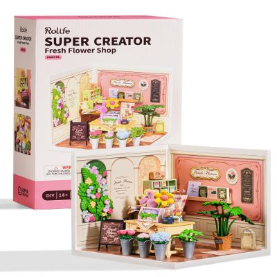 Rolife Super Creator Series, DIY Mini Fresh Flower Shop Dollhouse House Kit, Bulid Scenary for Action Collectible Figures, Creative Gifts for Women Kids Adults