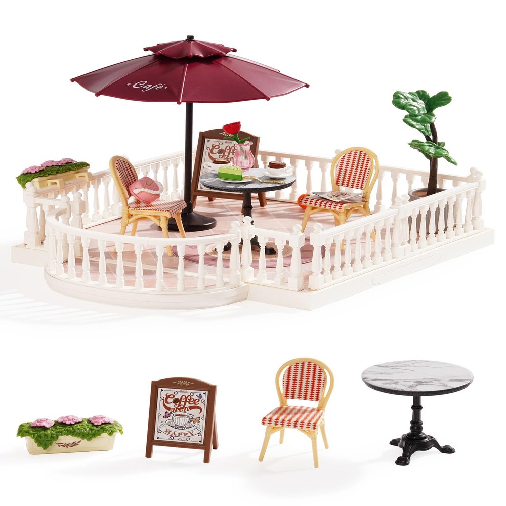 Rolife Super Creator Series Accessroies, DIY Mini Flower Garden Scenery Kit, Miniature Dollhouse Castle Building Kit's Part, Chic Caf Terrace Gift for Kids Adults Women