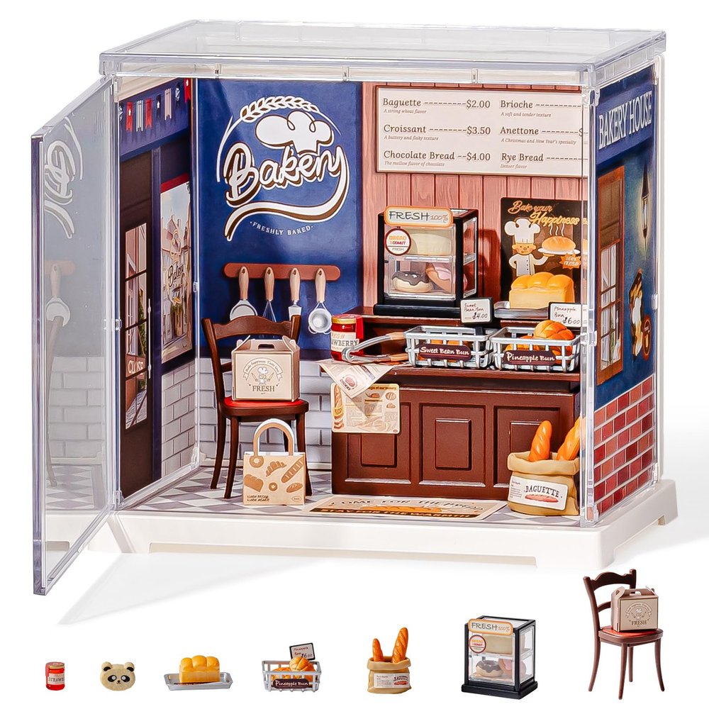 Rolife Mini Super Creator Series, DIY Miniature Butter Bakery House Dollhouse Kit, Bulid Scenary for Action Collectible Figures,Creative Gifts for Adults Women