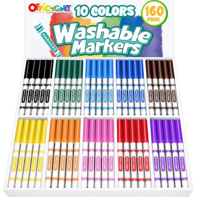 Officygnet 160 Count Washable Markers Bulk, 10 Assorted Colors, Conical Tip with Fine & Broad Line Coloring Marker for Kids, Markers Bulk for Classroom, School Art Supplies, Back to School Essentials