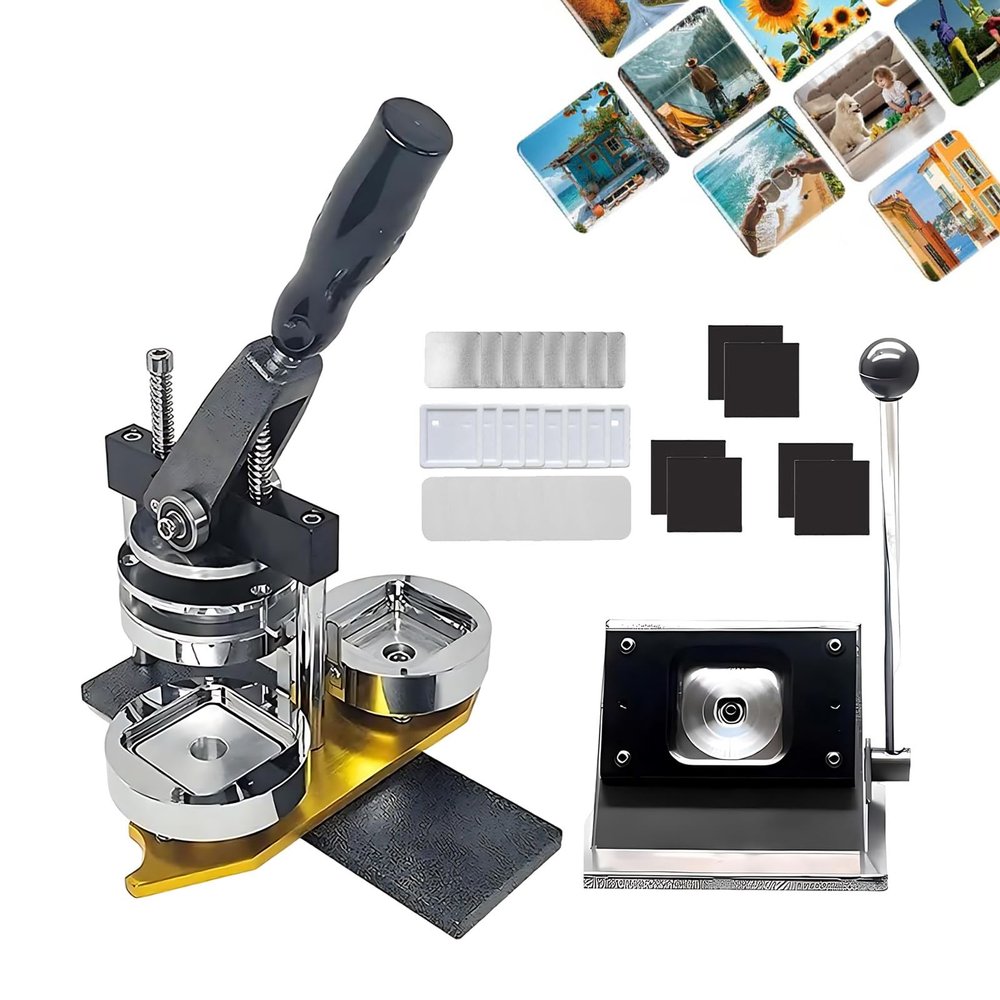 SHAHRYAR Square Photo Badge Magnet Maker Machine,Photo Magnet Maker Machine,for Personalized Decoration, DIY, Cultural and Creative Production,with 100 Sets of Consumables