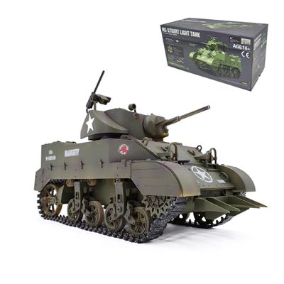 rcxperts 1/16 2.4G Remote Control Light Tank, US M5A1 Stuart Tank Simulated Military Vehicle Model with Sound Light Smoke Effects, Gift for The RC Model Car Enthusiast and Adults