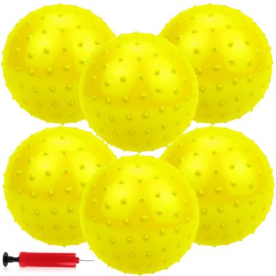 CZBRO 6PCS Bouncy Balls for Kids Toddlers, 12 Inch Sensory Balls Spiky Massage Stress Ball Bulk with Air Pump, Indoor Outdoor Sports Sensory Toys & Party Favors(Yellow)