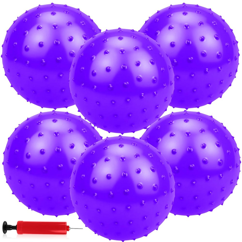 CZBRO 6PCS Bouncy Balls for Kids Toddlers, 12 Inch Sensory Balls Spiky Massage Stress Ball Bulk with Air Pump, Indoor Outdoor Sports Sensory Toys & Party Favors(Purple)