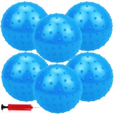 CZBRO 6PCS Bouncy Balls for Kids Toddlers, 12 Inch Sensory Balls Spiky Massage Stress Ball Bulk with Air Pump, Indoor Outdoor Sports Sensory Toys & Party Favors(Blue)