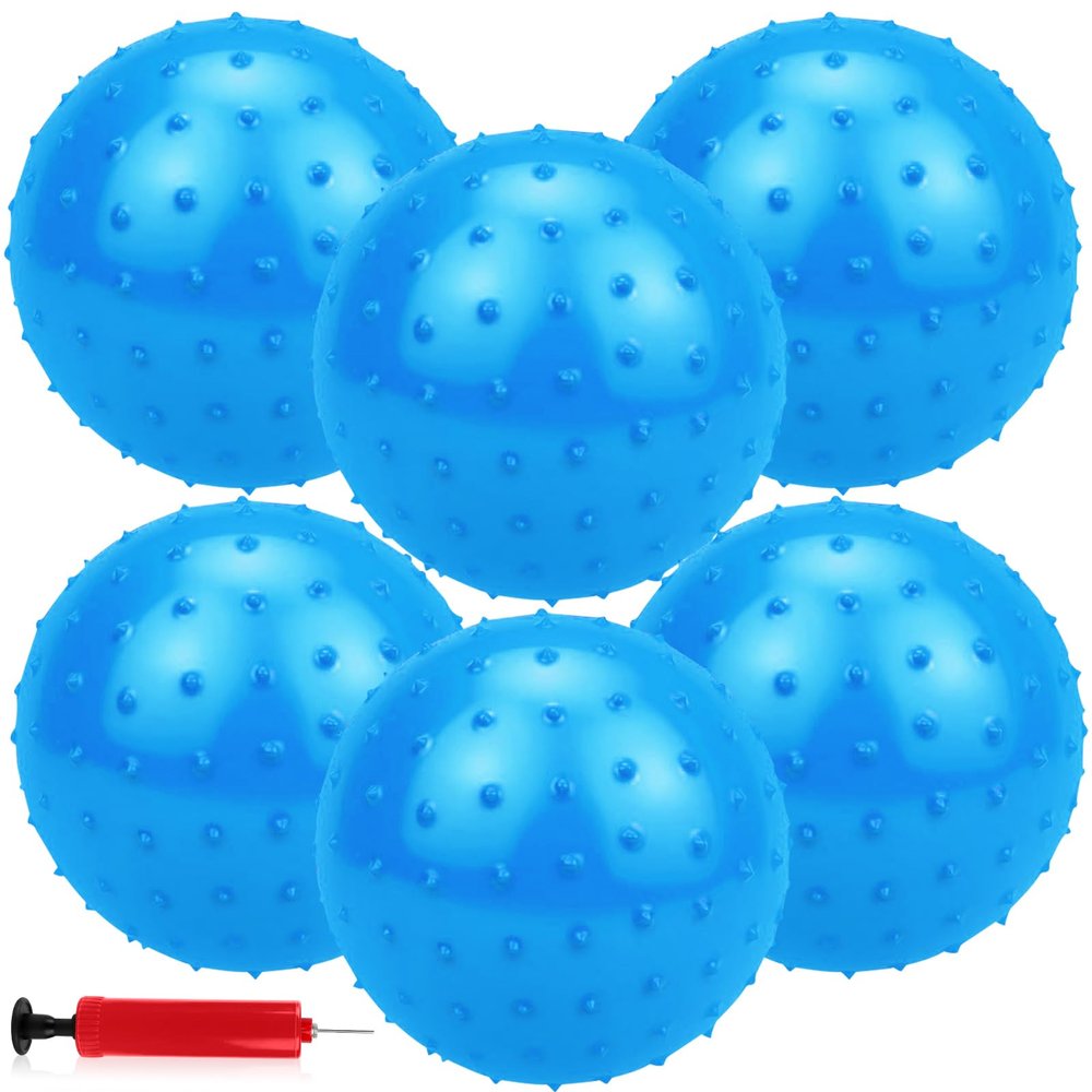 CZBRO 6PCS Bouncy Balls for Kids Toddlers, 12 Inch Sensory Balls Spiky Massage Stress Ball Bulk with Air Pump, Indoor Outdoor Sports Sensory Toys & Party Favors(Blue)