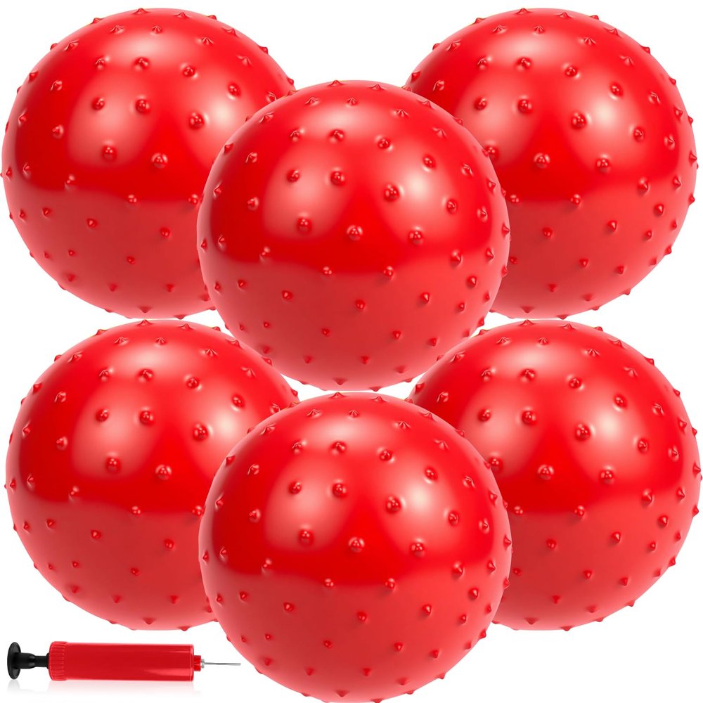 CZBRO 6PCS Bouncy Balls for Kids Toddlers, 12 Inch Sensory Balls Spiky Massage Stress Ball Bulk with Air Pump, Indoor Outdoor Sports Sensory Toys & Party Favors(Red)