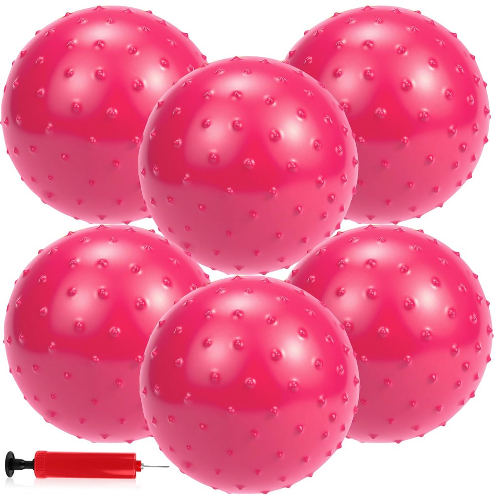 CZBRO 6PCS Bouncy Balls for Kids Toddlers, 12 Inch Sensory Balls Spiky Massage Stress Ball Bulk with Air Pump, Indoor Outdoor Sports Sensory Toys & Party Favors(Pink)