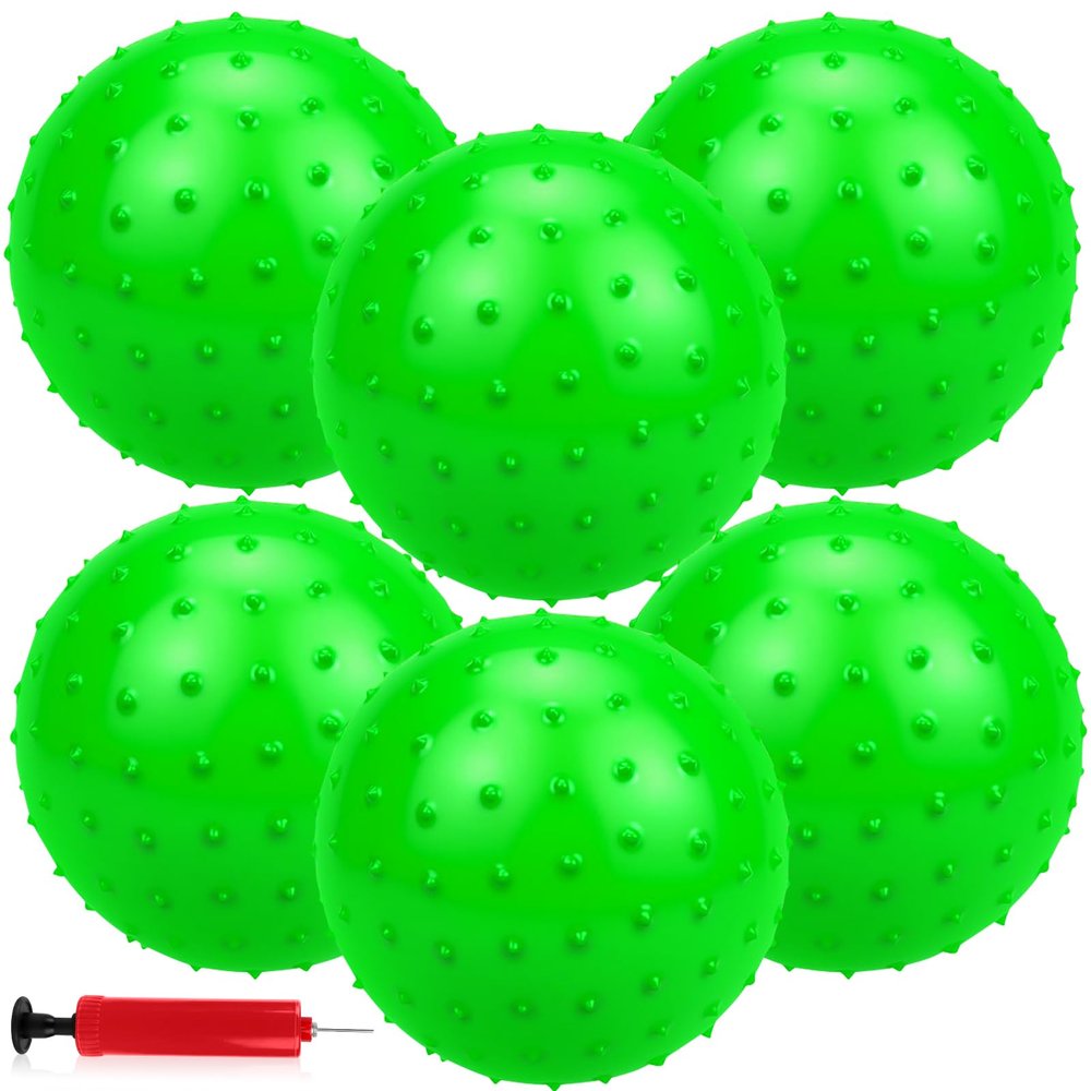 CZBRO 6PCS Bouncy Balls for Kids Toddlers, 12 Inch Sensory Balls Spiky Massage Stress Ball Bulk with Air Pump, Indoor Outdoor Sports Sensory Toys & Party Favors(Green)