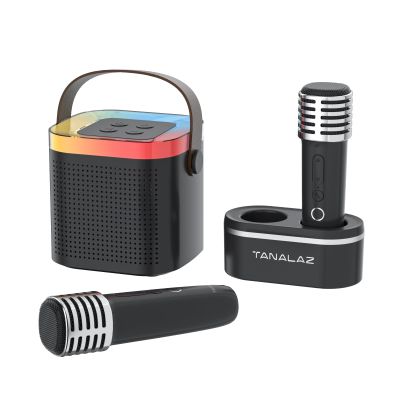 TANALAZ Karaoke Machine with 2 Wireless Microphones and Base, Mini Bluetooth Singing Toys Speaker Mic Set with LED Party Lights and Voice Changer, Halloween Christmas Birthday Gift