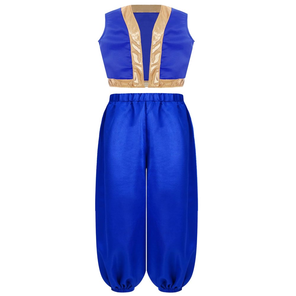 Zaldita Boys Arabian Prince Street Rats Costume Gold Trim Waistcoat with Harem Dance Pants Royal Blue 16 Years