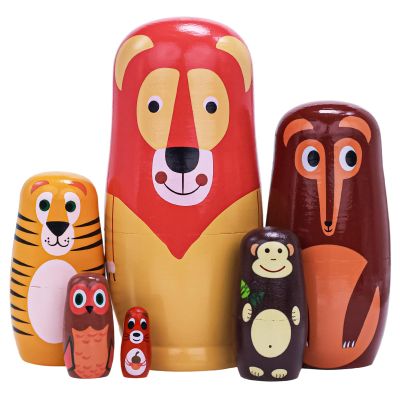 Tngan Russian Nesting Dolls, 6 Pcs 6 "Tall Animal Nesting Easter Eggs Toys, Stacking Wooden Handmade Matryoshka Dolls for Kids Toddlers Birthday or Home Decoration Gift (Long Lion)