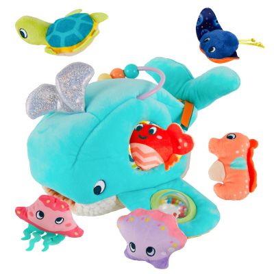 Juivin Soft Rattle Montessori Baby Toys 6-12 Months, Soft Barn Ocean Playhouse with 6 Stuffed Animals, Sensory Development Activity, Toddler Learning Toys (Ocean Whale)