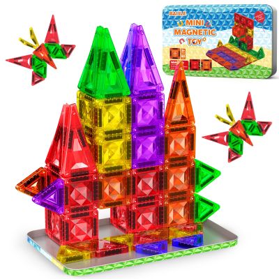 80PCS Mini Magnetic Tiles, Diamond Pattern Travel Magnetic Tiles Building Set with Case, Construction Toys for Kids 4-8 Portable Classroom Educational Learning Toddler Toys for Boys Girls Gift Ages 3+