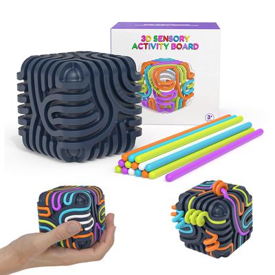 3D Sensory Activity Board for Kids, Silicone Fidget Cube Toy for Stress Relief, Calming, Focus, ADHD and Autism, 5 Colors Sensory Toys Game Controller for Kids 3+ & Adults with 15 Strings