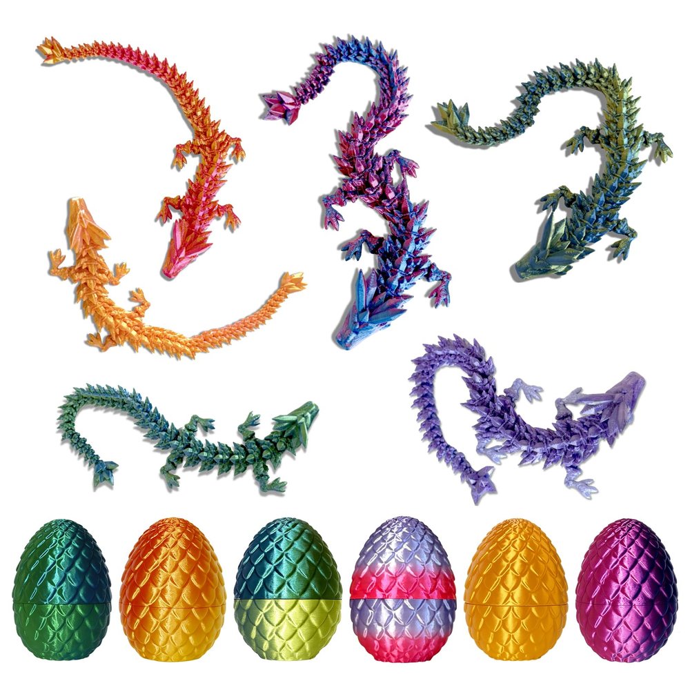 3D Printed Dragon Eggs - 6PCS Mini Articulated Crystal Dragon Set with Hidden Dragons Inside, Fun Fidget Toys, Birthdays, Decorations Gifts IndoorOutdoor, Party Favors