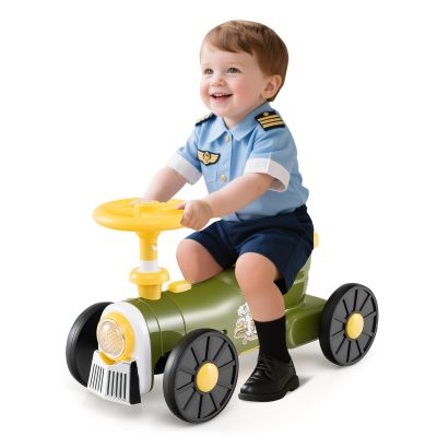 HONEY JOY Ride On Push Car for Toddlers, Classic Ride On Train Foot-to-Floor Sliding Car w/Steering Wheel, Sound & Under Seat Storage, No Batteries, Retro Kids Ride On Toys for Boys and Girls (Green)