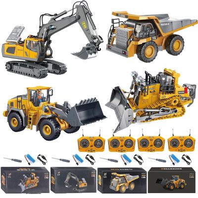 2026 Upgraded RC Construction Vehicles, Construction Rc Set of 4, 2.4GHz Heavy Remote Control Excavator for Adults, Excavator, Dump Truck, Bulldozer, Loader Equipment with 360 Rotation (4-piece set)