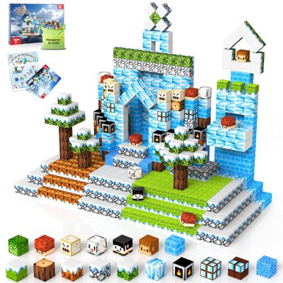 150PCS Magnetic Blocks-Magnetic Building Blocks Magnet Toys Set Stacking Snow Mountain World with Magnet Construction Toys STEM Sensory Gift for Kids Toddlers Boys & Girls Birthday Gifts Ages 3+