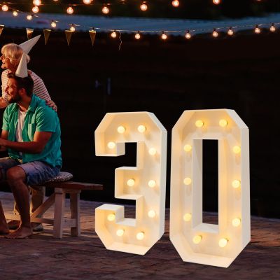 39.4in 2025 Light up Numbers with 20 LED Bulbs, Marquee Numbers for 30th Birthday/Party/Anniversary Decorations Graduation, Floor Standing Light up Balloons Foam Numbers, 2000-3000K