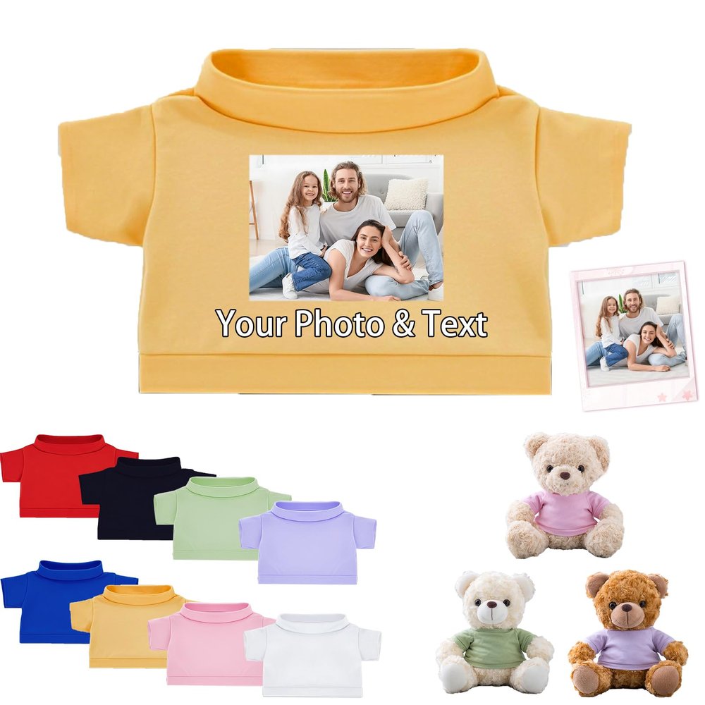 FAHOXUMR Personalized Teddy Bear Clothes with Photo Text, Custom Stuffed Animal Clothing Fit 8-16inch Stuffed Bear Clothes, Personalized Doll Clothing Make Your Own Plush Doll Shirt