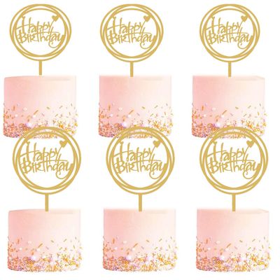 10 PCS Happy Birthday Cake Topper Set, Gold Acrylic Happy Cupcake Toppers, Birthday Decorations for Children or Adults