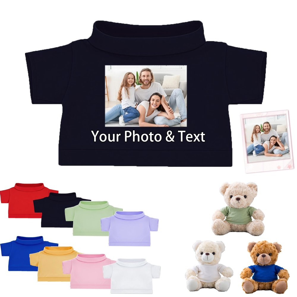 FAHOXUMR Personalized Teddy Bear Clothes with Photo Text, Custom Stuffed Animal Clothing Fit 8-16inch Stuffed Bear Clothes, Personalized Doll Clothing Make Your Own Plush Doll Shirt