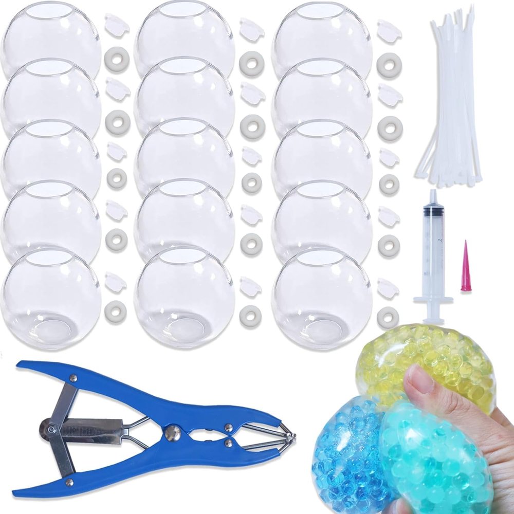 15pcs DIY Stress Ball Kit  Blank Skins with Air Pump & Expander Tool for Making Pressure Balls, Make Your Own Fidget Pressure Balls for Adults (15Transparent)