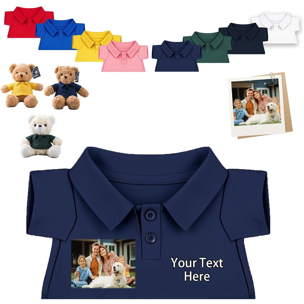 FAHOXUMR Custom Teddy Bear Clothes with Photo Text, Personalized Stuffed Animal Clothing Fit 8-16inch Stuffed Bear Clothing, Personalized Doll Clothes Make Your Own Plush Doll Shirt