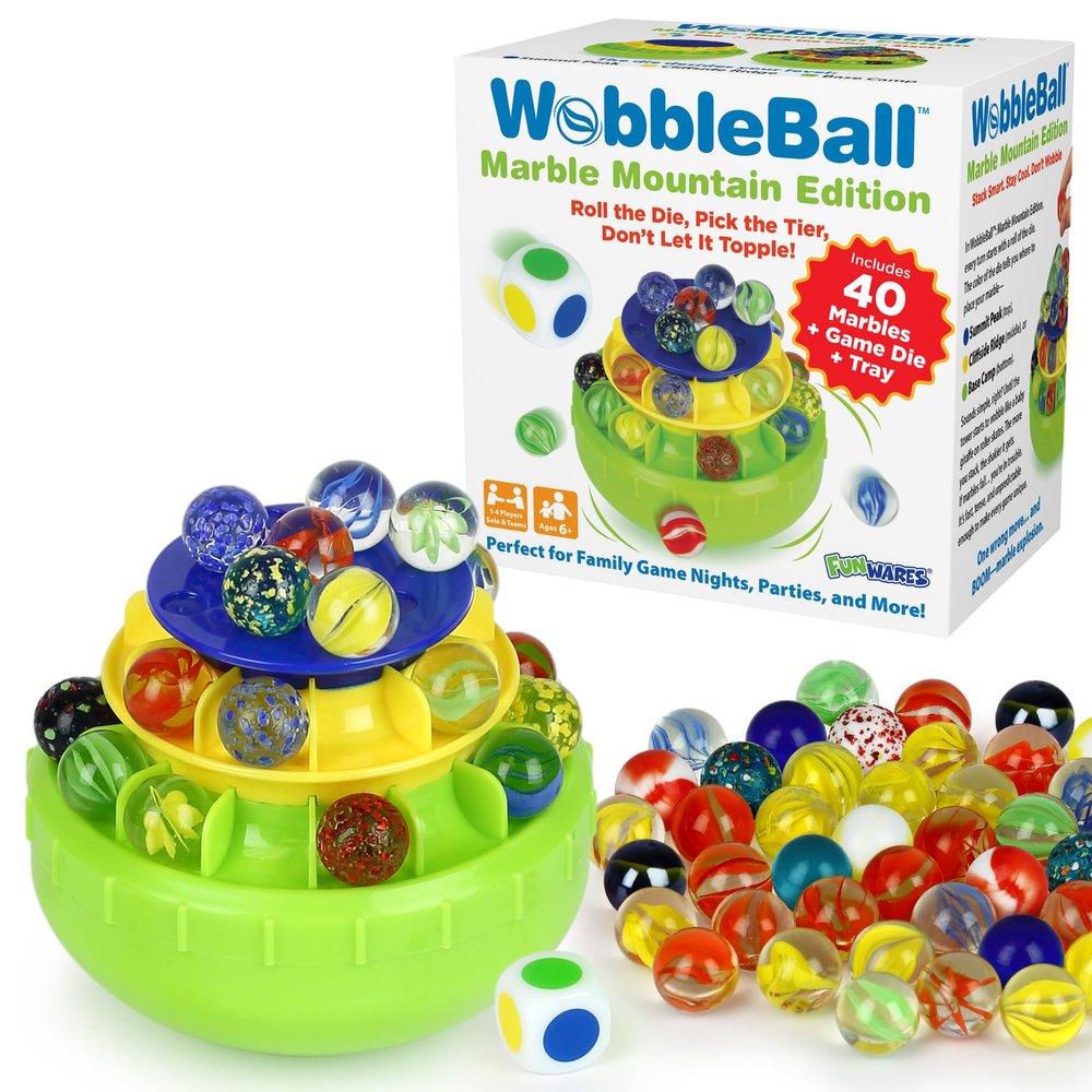 Funwares WobbleBall 3-Tier Marble Balance Game, 40 Marbles Included, Skill & Dexterity Games for Kids & Adults, Family Party Game for 1-4 Players, Ages 6+