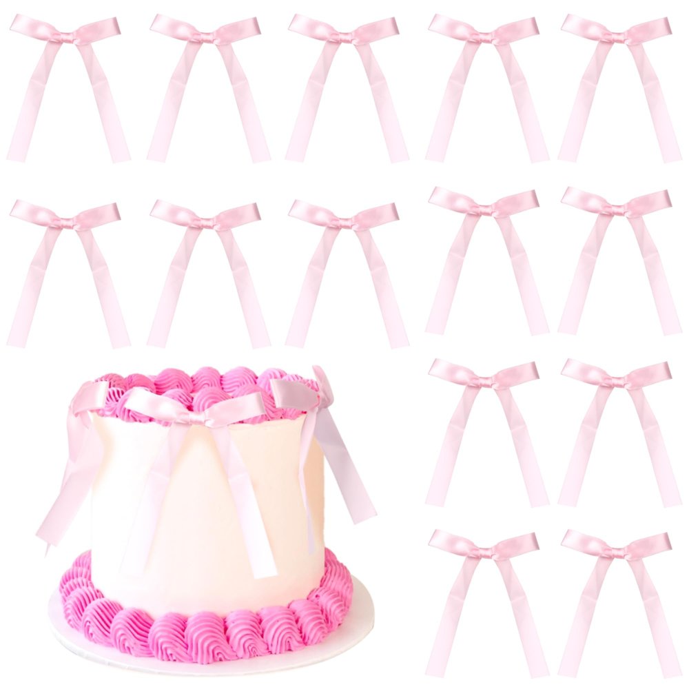 20 PCS Bow Cupcake Toppers Bowknot Cake Toppers Pink Bow Cupcake Picks Bowknot Ribbons Birthday Party Decorations High Footed Cup Wall Party Decorations Wedding Bridal Cake Dessert Picks Big Size