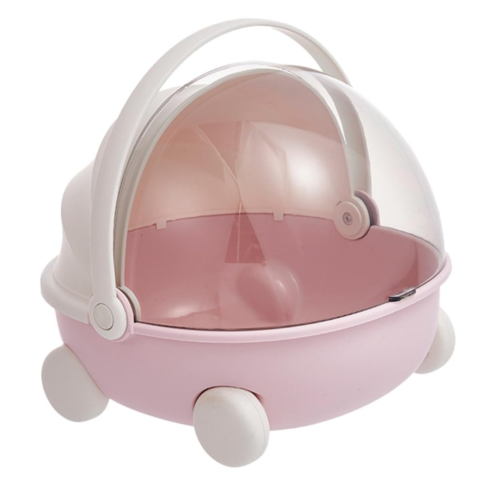 HOOTNEE Cute Pink Baby Stroller Storage Box Portable Dustproof Organizer for Toys Cosmetics and Jewelry Multi-Grid Design for Nursery and Desk Use