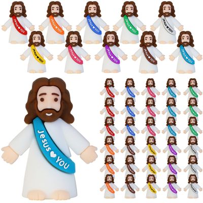 Bamamon 30 Pcs Little Jesus Figures, Mini Jesus Figurines in Bulk Easter Jesus Loves You Tiny Christ Toys to Hide and Seek Sunday School Religious Party Favors Baptism Gifts for Easter Egg Stuffers