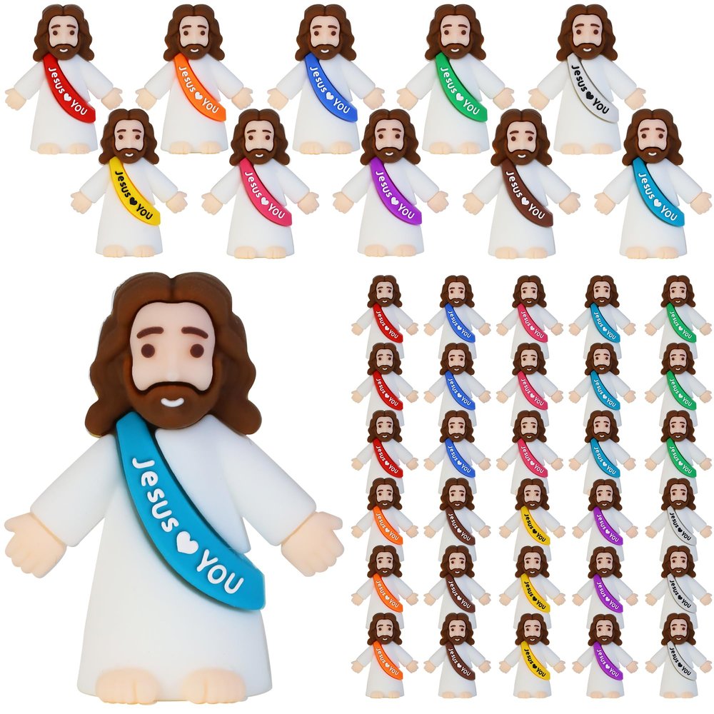 Bamamon 30 Pcs Little Jesus Figures, Mini Jesus Figurines in Bulk Easter Jesus Loves You Tiny Christ Toys to Hide and Seek Sunday School Religious Party Favors Baptism Gifts for Easter Egg Stuffers
