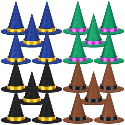 ZHWKMYP 20Pcs Mini Witch Hat, Blue Green Brown Black Mini Witch Hats for Crafts Halloween Party Decor