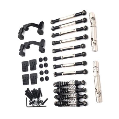 RC Spare Part for WPL C14 C24 C24-1 C54 1/16 Metal for Chassis Link Rod Pull Rod Mount Shock Absorber Drive Shaft Set Modification RC Car Upgrade Parts(Black)